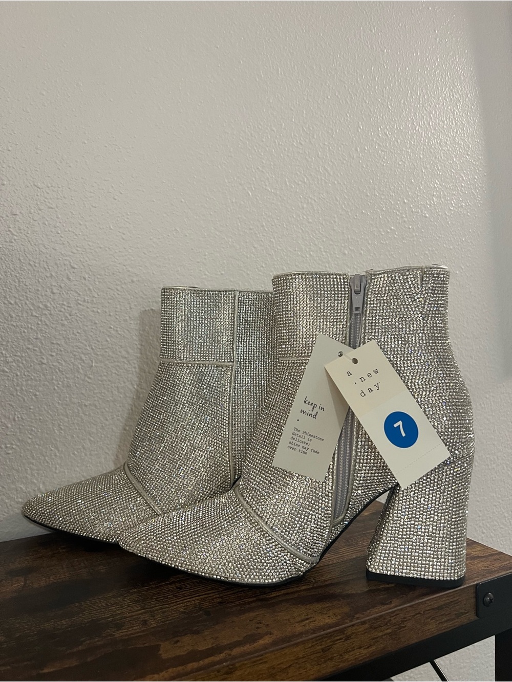 NWT - A New Day Silver Rhinestone Pointed Toe Ankle Boots Size 7